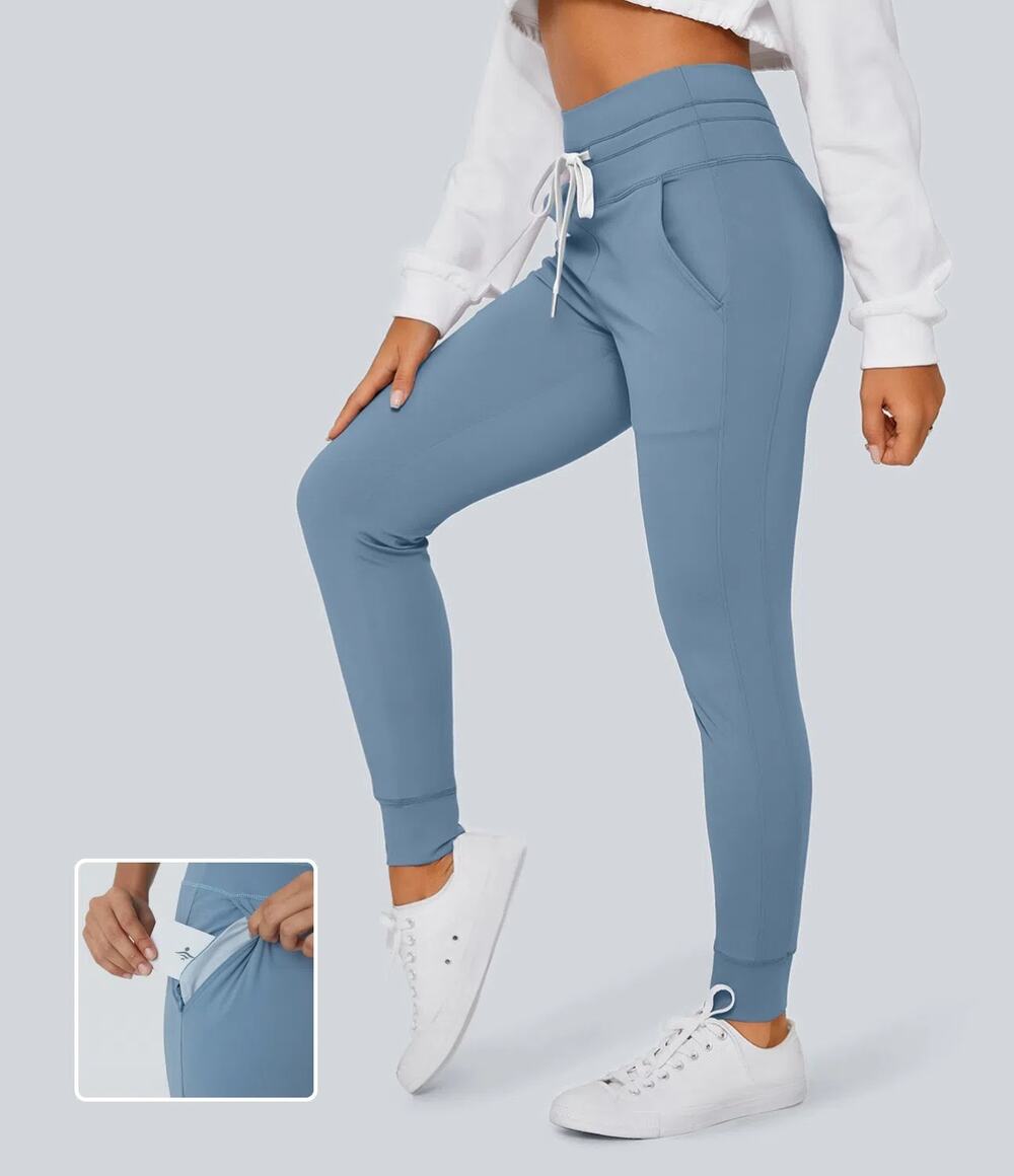 Halara Softlyzero HighWaisted Drawstring Full Length Joggers Gray Blue XS Petite